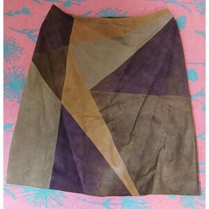 Margaret Godfrey womens size 12 skirt leather tan patchwork purple rust brown